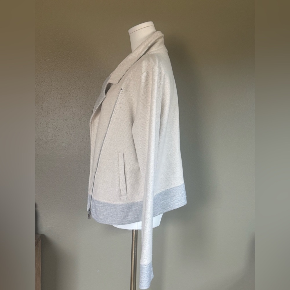 Lou & Grey LOFT Moto Jacket Medium Cream Gray Asymmetrical Zip Knit - Picture 4 of 10